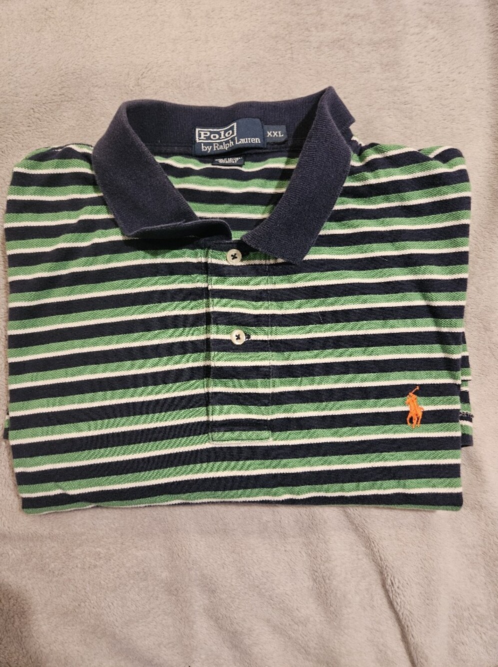 Classic Polo Ralph Lauren Striped Polo Shirt Green Navy Orange Pony XXL